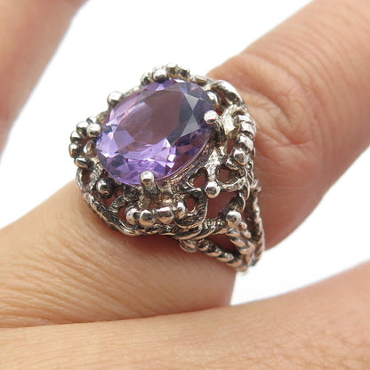 925 Sterling Silver Vintage Real Amethyst Gemstone Ring Size 5.25