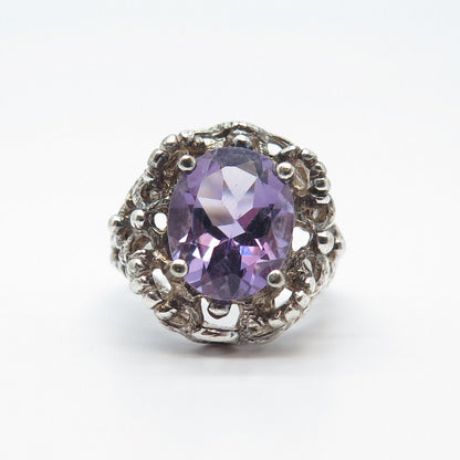 925 Sterling Silver Vintage Real Amethyst Gemstone Ring Size 5.25