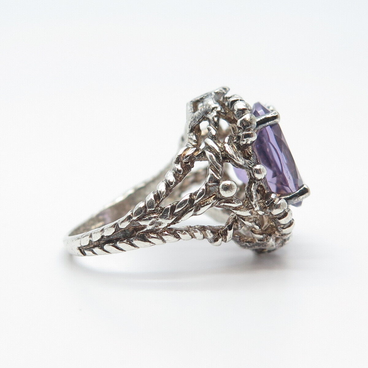 925 Sterling Silver Vintage Real Amethyst Gemstone Ring Size 5.25