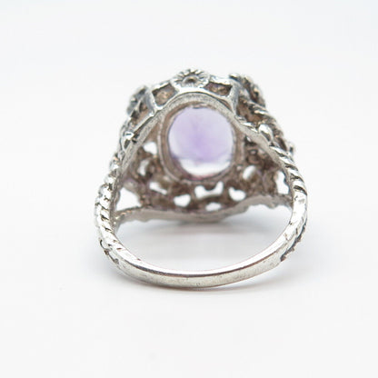 925 Sterling Silver Vintage Real Amethyst Gemstone Ring Size 5.25