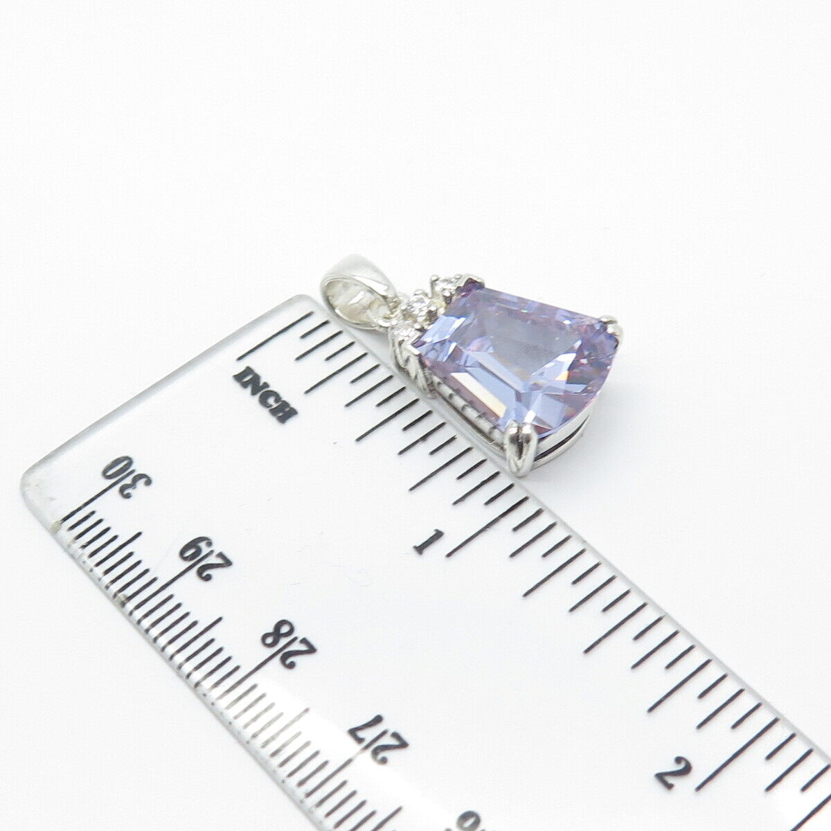 925 Sterling Silver Vintage Lavender & White C Z Pendant