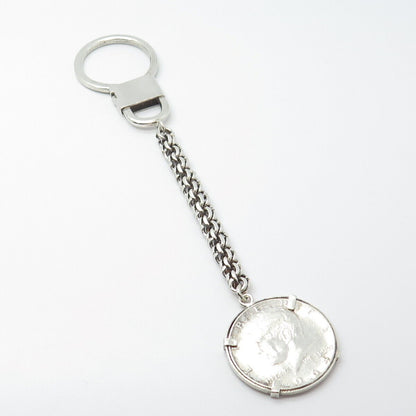 900 Silver Vintage 1964 Kennedy Half Dollar Coin Key Chain Ring