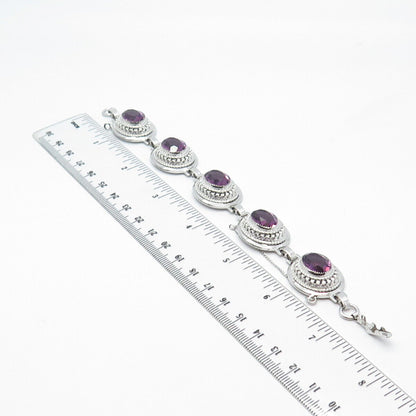 925 Sterling Silver Antique Danecraft Amethyst Tennis Link Bracelet 7"