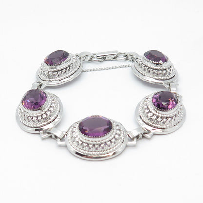 925 Sterling Silver Antique Danecraft Amethyst Tennis Link Bracelet 7"