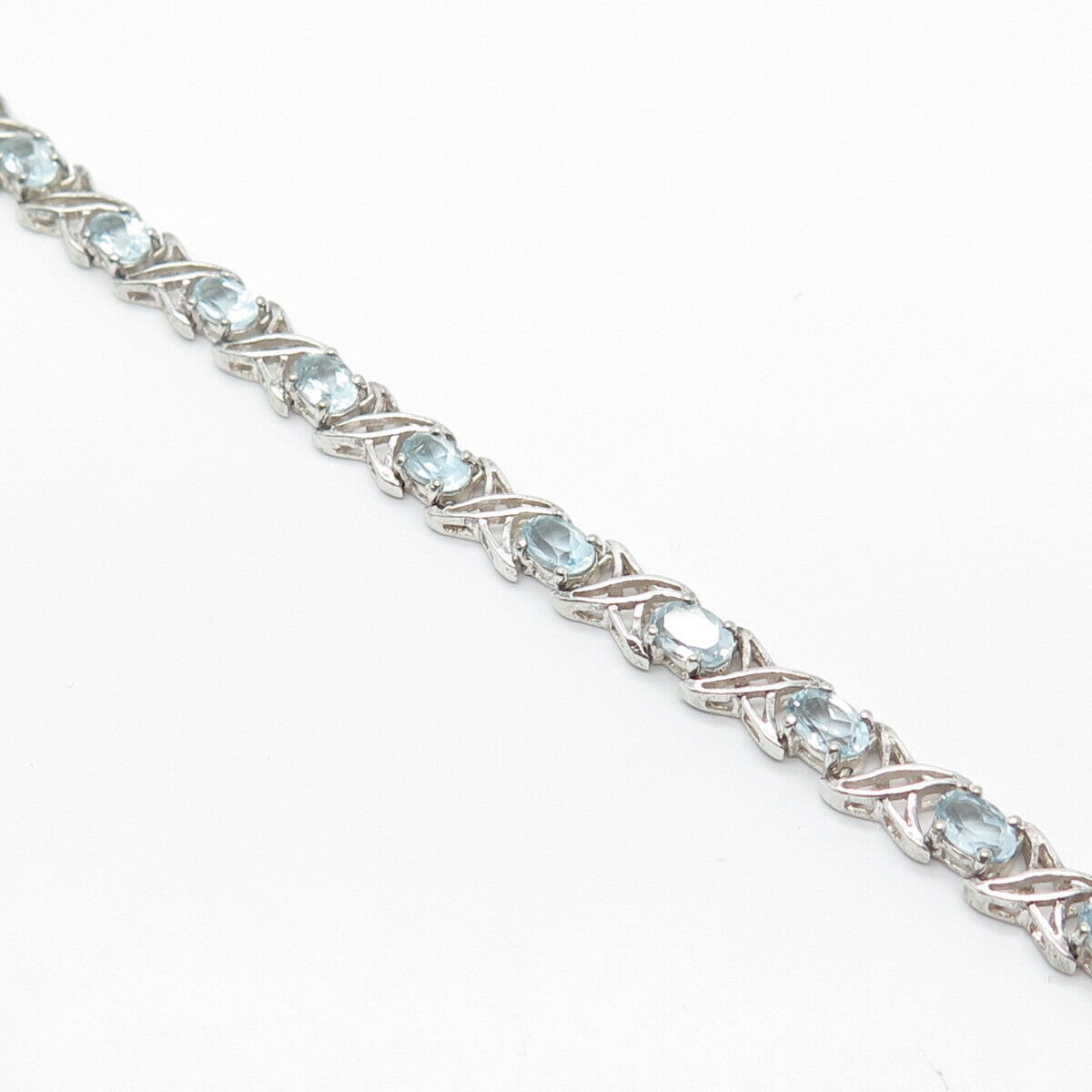 925 Sterling Silver HAN Real Blue Topaz Gemstone Tennis Link Bracelet 6.75"