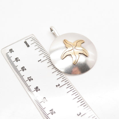 925 Sterling Silver 2-Tone Vintage Starfish Round Pendant