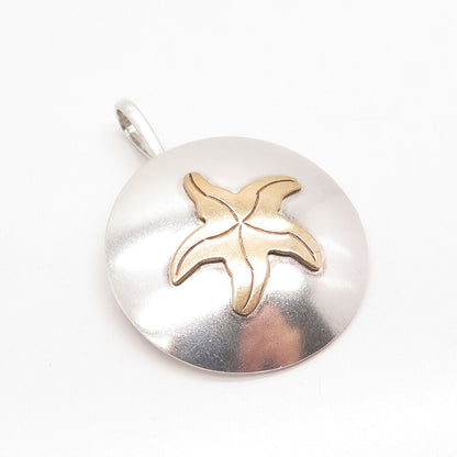 925 Sterling Silver 2-Tone Vintage Starfish Round Pendant