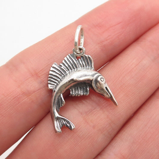 925 Sterling Silver Vintage Swordfish Charm Pendant