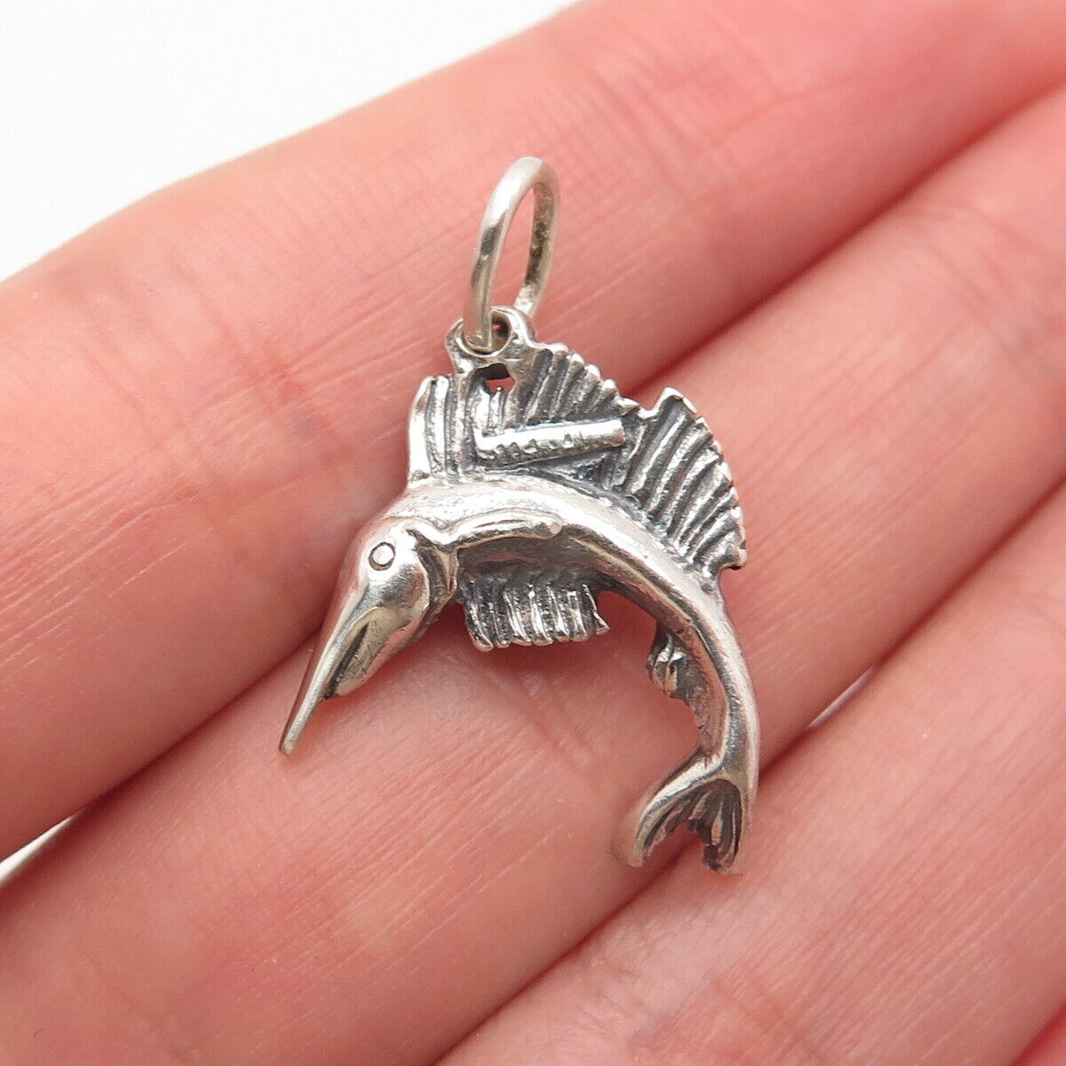 925 Sterling Silver Vintage Swordfish Charm Pendant