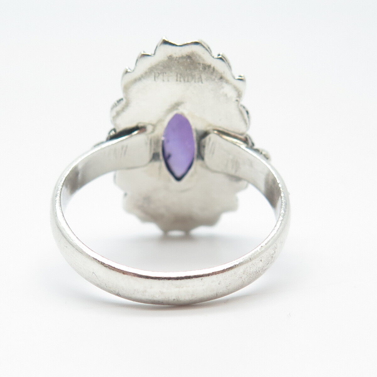 925 Sterling Silver Vintage Real Amethyst Gem Swirl Statement Ring Size 8.5