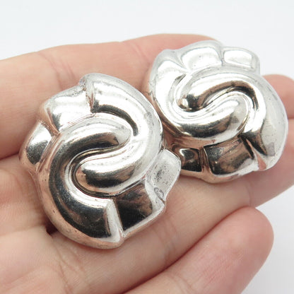 925 Sterling Silver Vintage Mexico Large Modernist Clip On Earrings