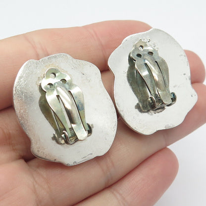 925 Sterling Silver Vintage Mexico Large Modernist Clip On Earrings