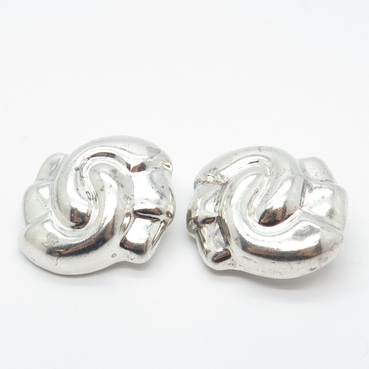 925 Sterling Silver Vintage Mexico Large Modernist Clip On Earrings