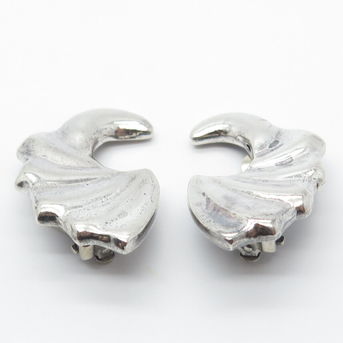 925 Sterling Silver Vintage Mexico Shell Clip On Earrings