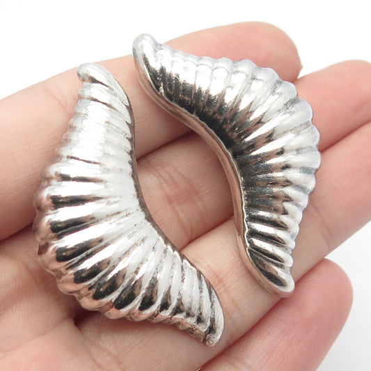 925 Sterling Silver Vintage Mexico Shell Large Clip On Earrings