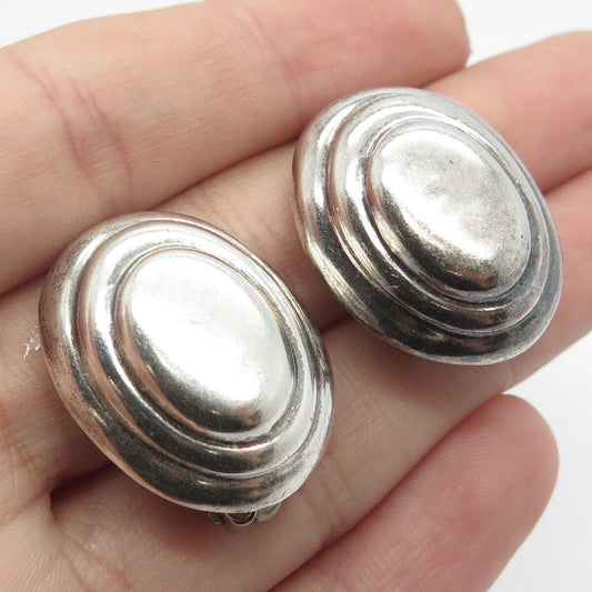 925 Sterling Silver Vintage Mexico Ribbed Oval Clip On Earrings