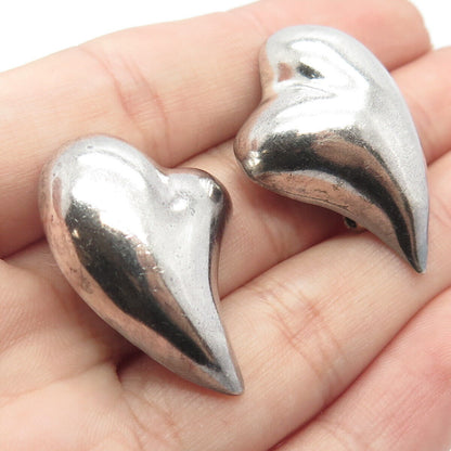 925 Sterling Silver Vintage Mexico Heart Clip On Earrings