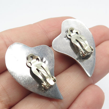 925 Sterling Silver Vintage Mexico Heart Clip On Earrings