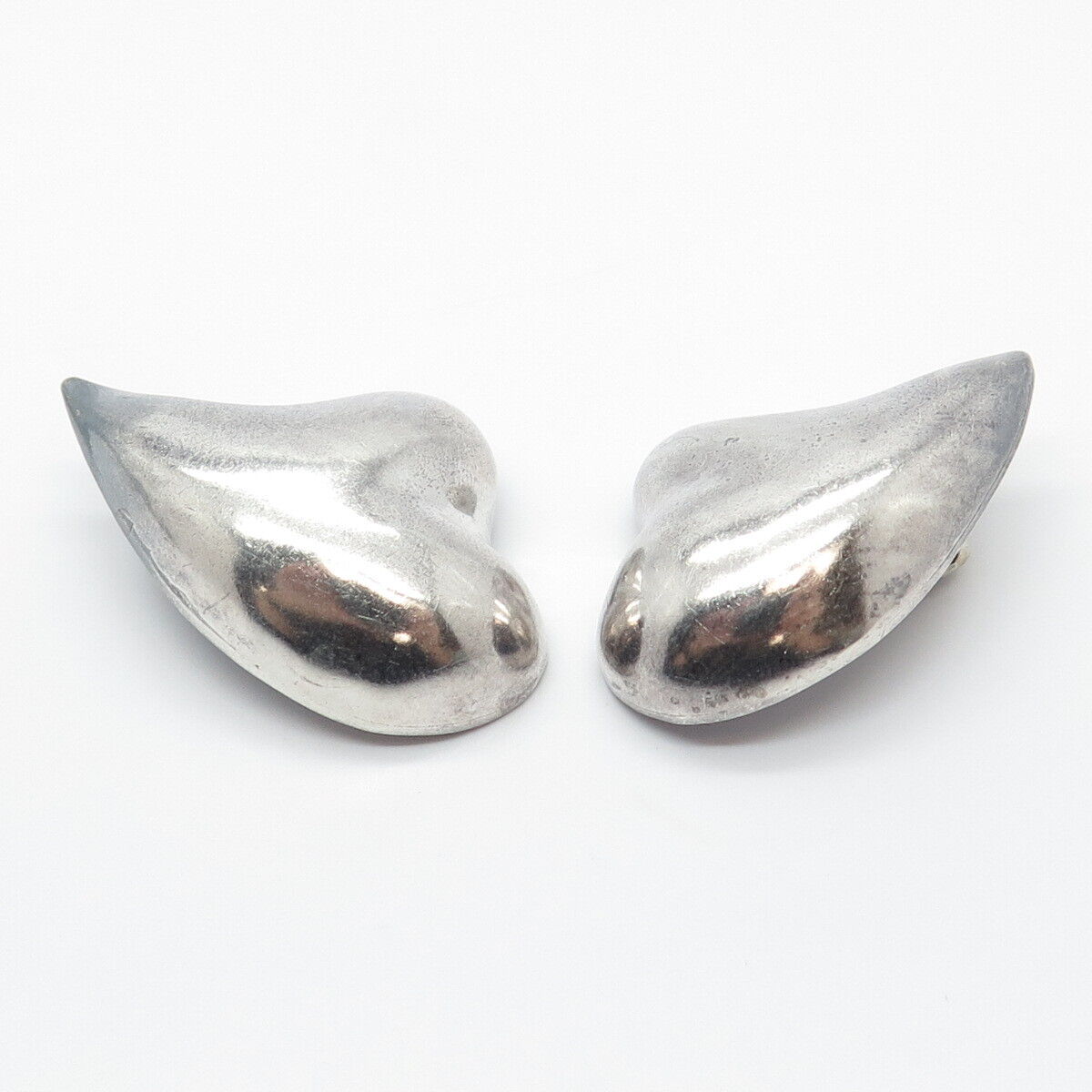 925 Sterling Silver Vintage Mexico Heart Clip On Earrings