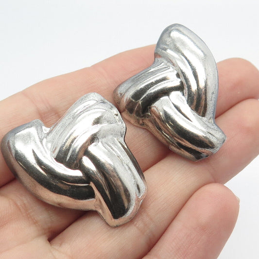 925 Sterling Silver Vintage Mexico Ribbed Knot Clip On Earrings