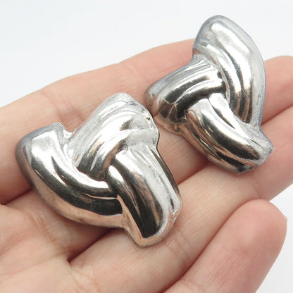 925 Sterling Silver Vintage Mexico Ribbed Knot Clip On Earrings