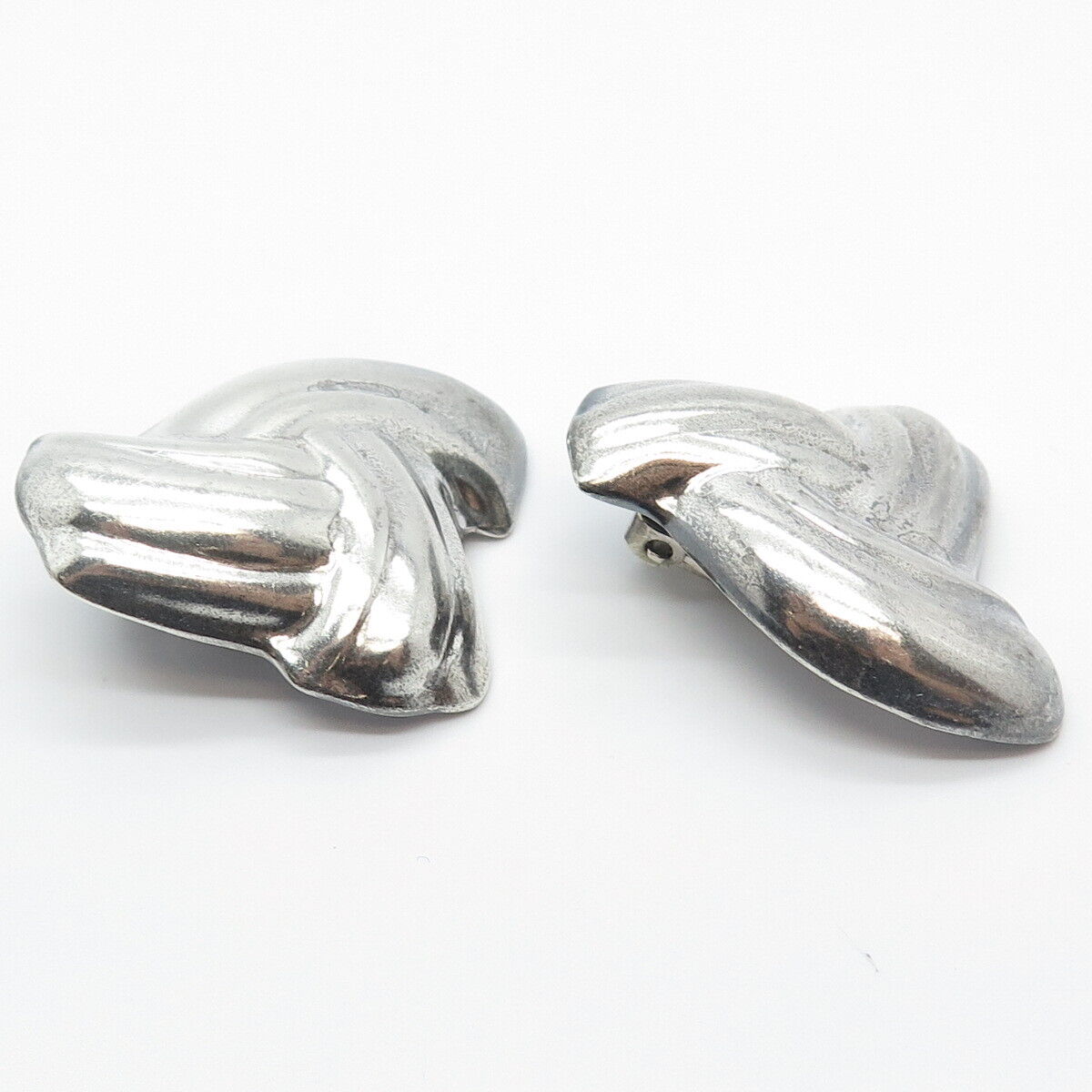 925 Sterling Silver Vintage Mexico Ribbed Knot Clip On Earrings