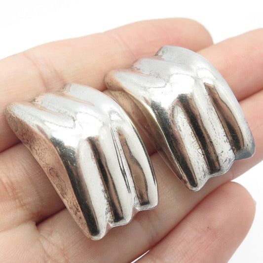 925 Sterling Silver Vintage Mexico Ribbed Modernist Clip On Earrings