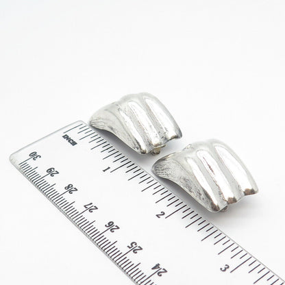 925 Sterling Silver Vintage Mexico Ribbed Modernist Clip On Earrings