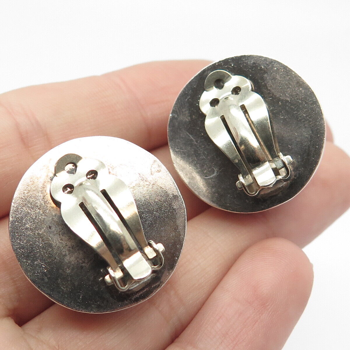 925 Sterling Silver Vintage Mexico Hammered Button Clip On Earrings