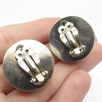 925 Sterling Silver Vintage Mexico Hammered Button Clip On Earrings