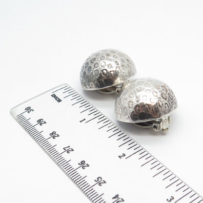 925 Sterling Silver Vintage Mexico Hammered Button Clip On Earrings