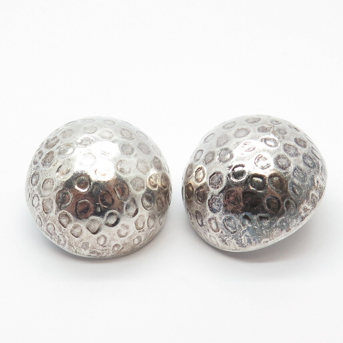 925 Sterling Silver Vintage Mexico Hammered Button Clip On Earrings