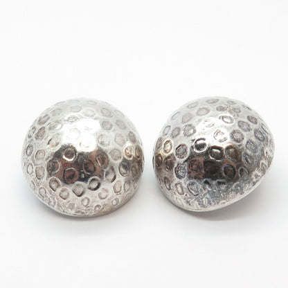 925 Sterling Silver Vintage Mexico Hammered Button Clip On Earrings