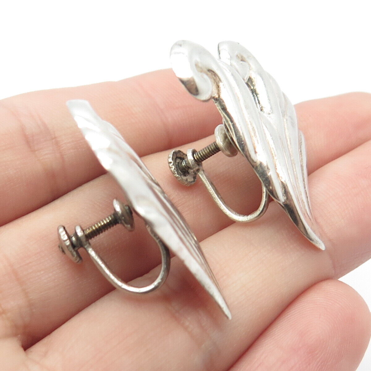 925 Sterling Silver Vintage Modernist Screw-Back  Earrings