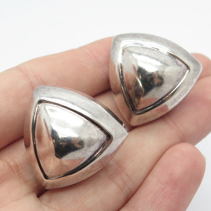 925 Sterling Silver Vintage Mexico Puffy Triangle Clip On Earrings