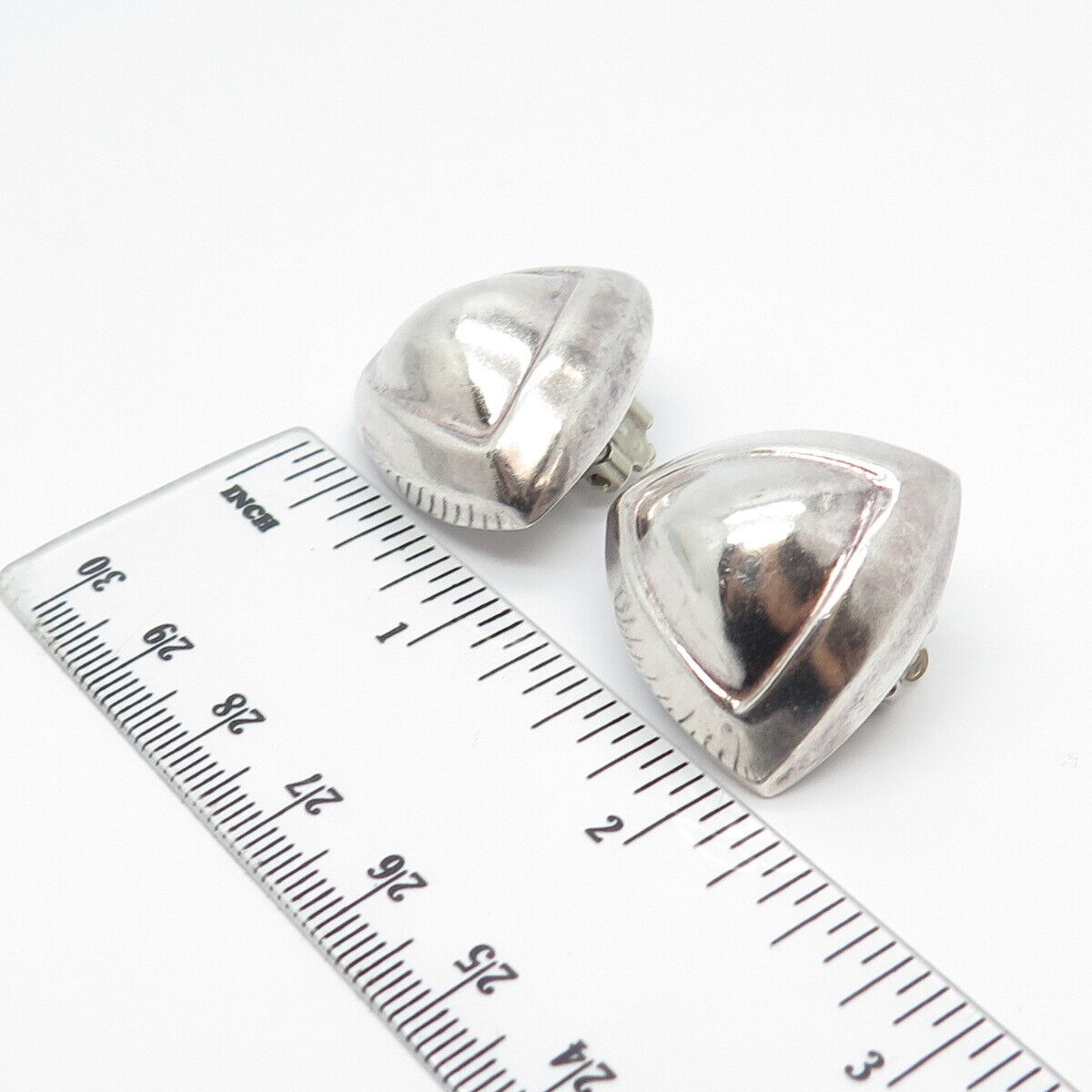 925 Sterling Silver Vintage Mexico Puffy Triangle Clip On Earrings