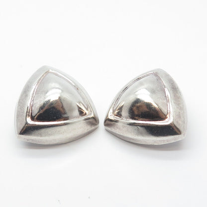 925 Sterling Silver Vintage Mexico Puffy Triangle Clip On Earrings