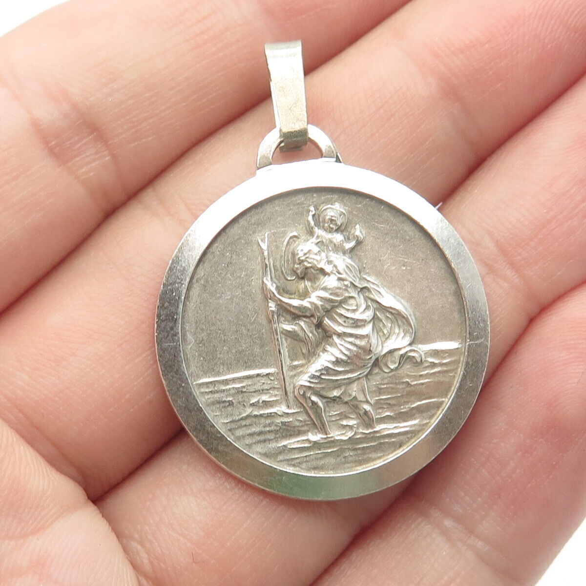 800 Silver Vintage Christopher w/ Baby & Pope Paulus VI Medal Pendant