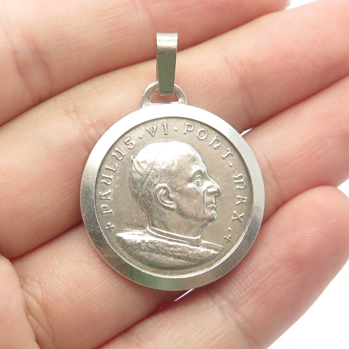 800 Silver Vintage Christopher w/ Baby & Pope Paulus VI Medal Pendant