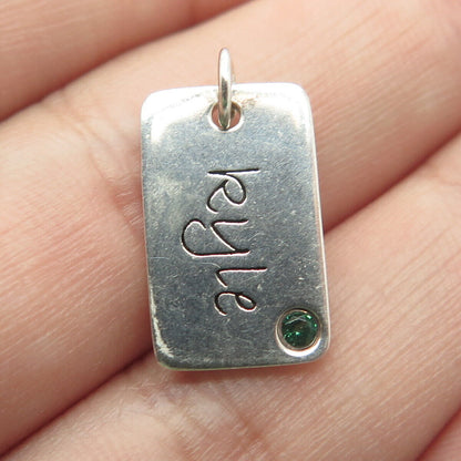 925 Sterling Silver POSH Mommy Green C Z "Kyle" Personalized Charm Pendant