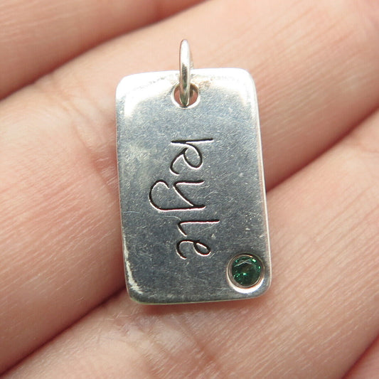 925 Sterling Silver POSH Mommy Green C Z "Kyle" Personalized Charm Pendant
