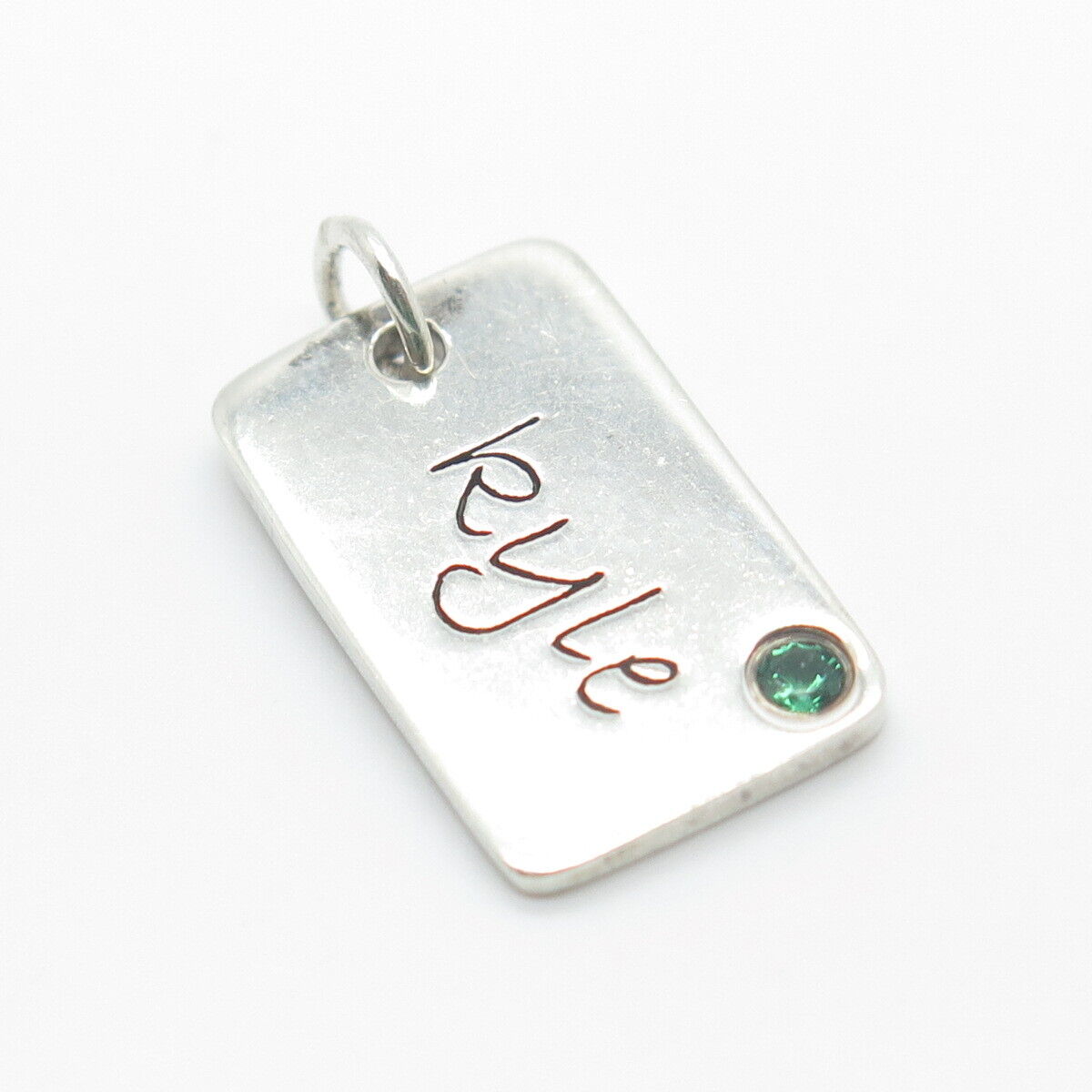 925 Sterling Silver POSH Mommy Green C Z "Kyle" Personalized Charm Pendant