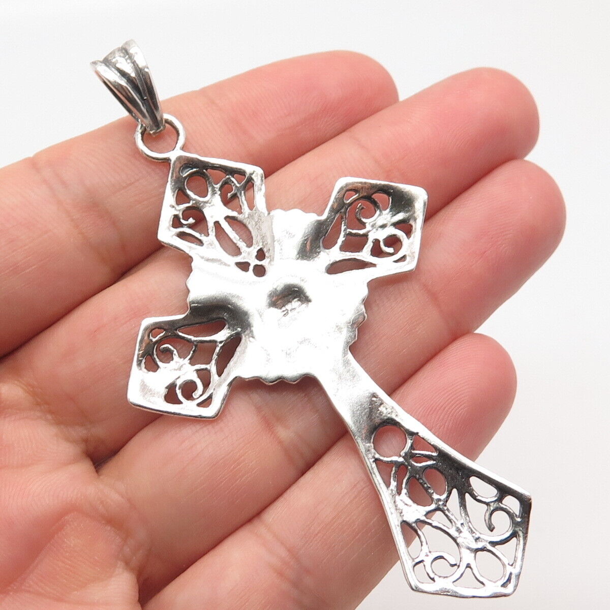 925 Sterling Silver Vintage Ornate Religious Cross Pendant