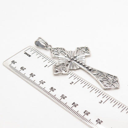 925 Sterling Silver Vintage Ornate Religious Cross Pendant