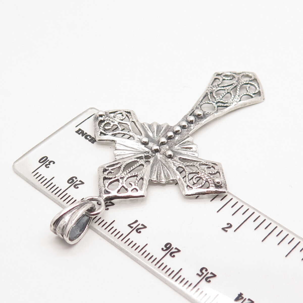 925 Sterling Silver Vintage Ornate Religious Cross Pendant