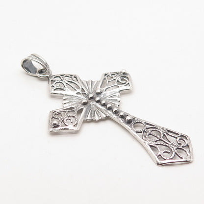 925 Sterling Silver Vintage Ornate Religious Cross Pendant