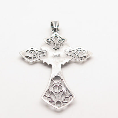 925 Sterling Silver Vintage Ornate Religious Cross Pendant