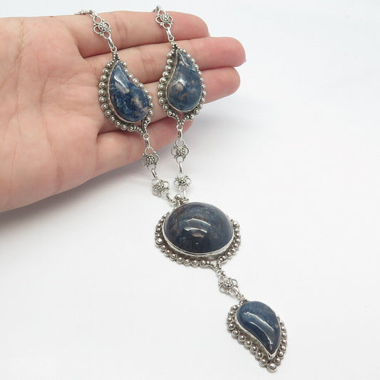 925 Sterling Silver Vintage Sodalite Gem By The Yard Fancy Chain Necklace 26"