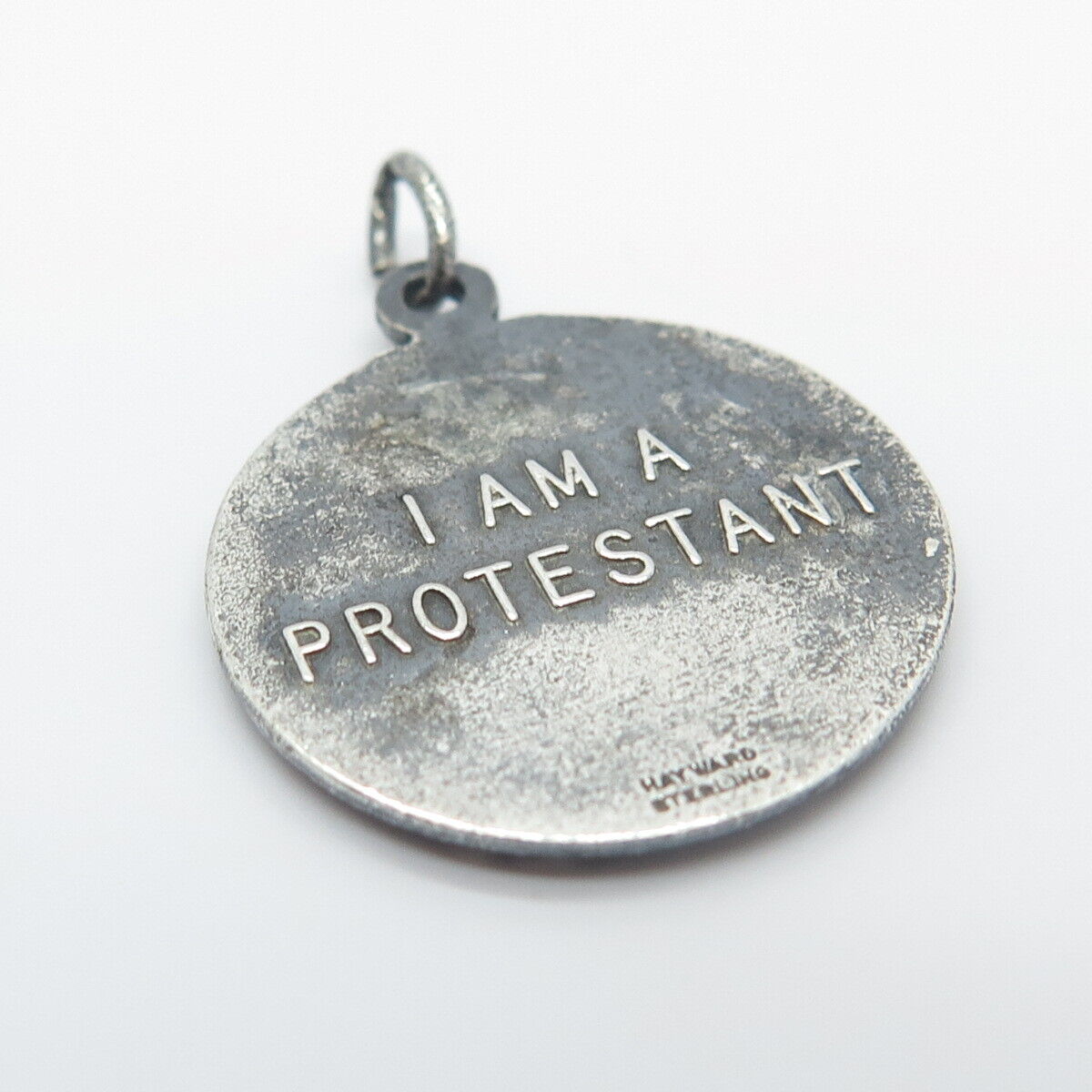 925 Sterling Silver Vintage Hayward Jesus I Am A Protestant Round Pendant