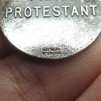 925 Sterling Silver Vintage Hayward Jesus I Am A Protestant Round Pendant